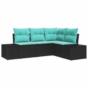 vidaXL Garden Sofa Set 4 pcs Black and Turquoise Poly Rattan