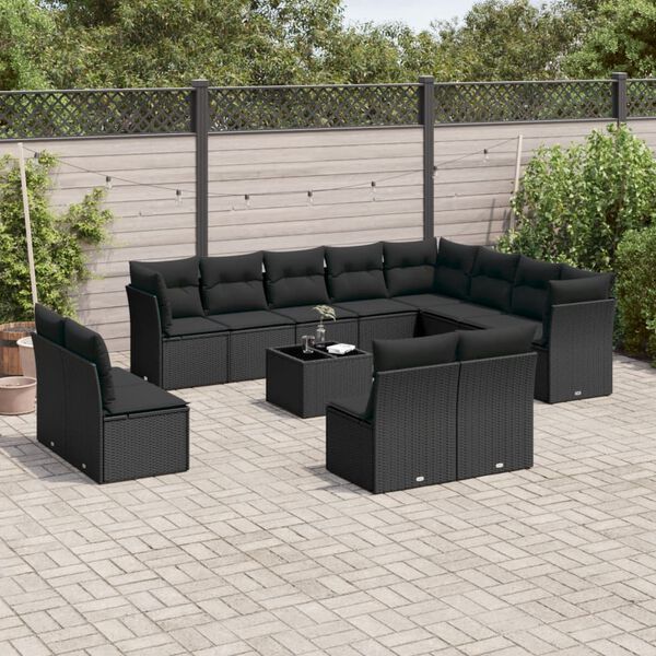 vidaXL Garden Sofa Set Black PE Rattan, Powder-coated steel, Tempered glass