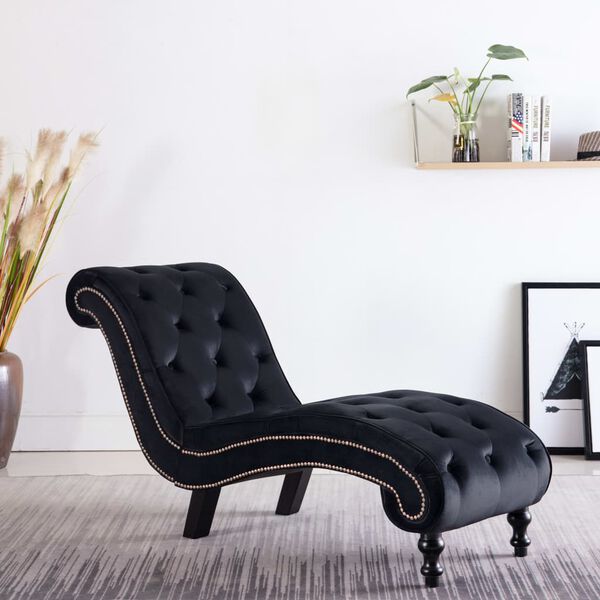 vidaXL Chaise Lounge Black Velvet Medium Ergonomic Modern Durable