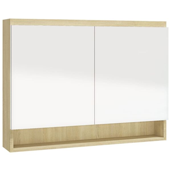 vidaXL Mirror Cabinet White and oak MDF with melamine surface, glass