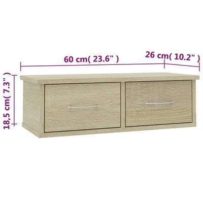 vidaXL Wall-mounted Drawer Shelf Sonoma Oak 23.6"x10.2"x7.3" Engineered Wood