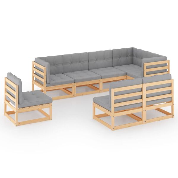 vidaXL Garden Lounge Set Natural wood, Grey Solid Pinewood, 100% Polyester