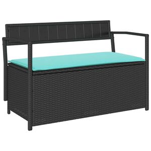 vidaXL Patio Storage Bench with Cushion Black Poly Rattan