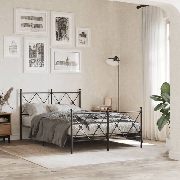vidaXL Bed Frame Black Steel Small Double Rectangular Traditional