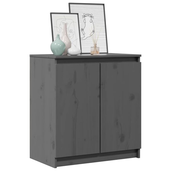 vidaXL Side Cabinet Gray Solid Pinewood Compact Side Cabinet