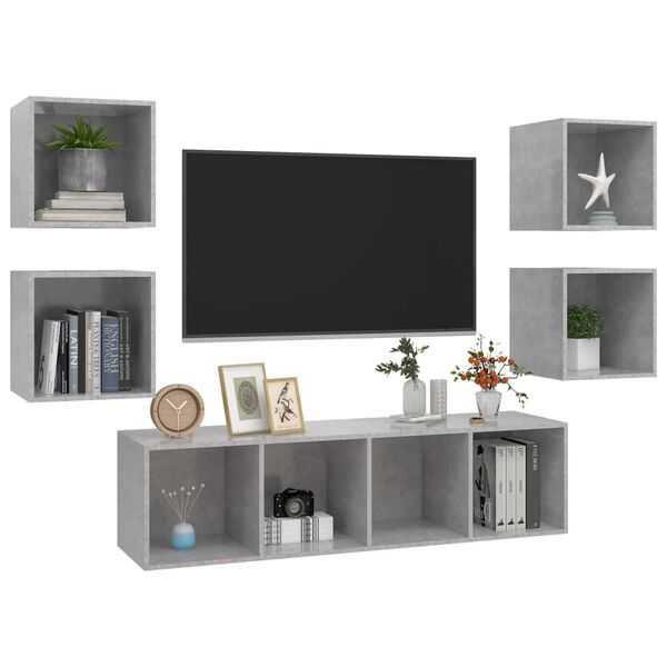 vidaXL TV Cabinet Set Concrete Grey Engineered Wood 5 Piece Set