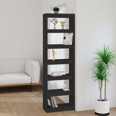 vidaXL Book Cabinet/Room Divider Black 23.6"x11.8"x78.5" Solid Wood Pine
