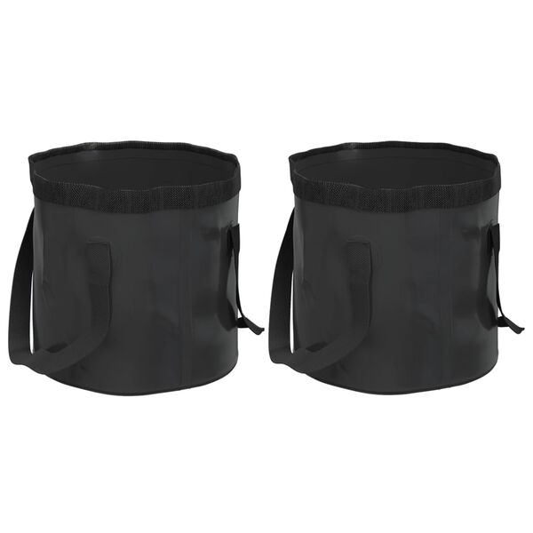 vidaXL Folding Buckets 2 pcs Black 5.3 gal PVC