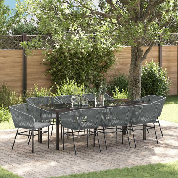 vidaXL Garden Dining Set with Cushion 9 pcs Grey Powder-Coated Steel