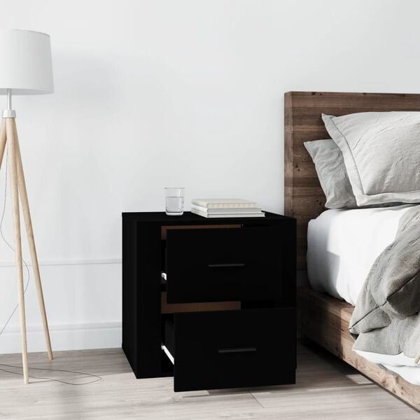 vidaXL Bedside Cabinet Black Engineered Wood 19.7x15.4x18.5 in