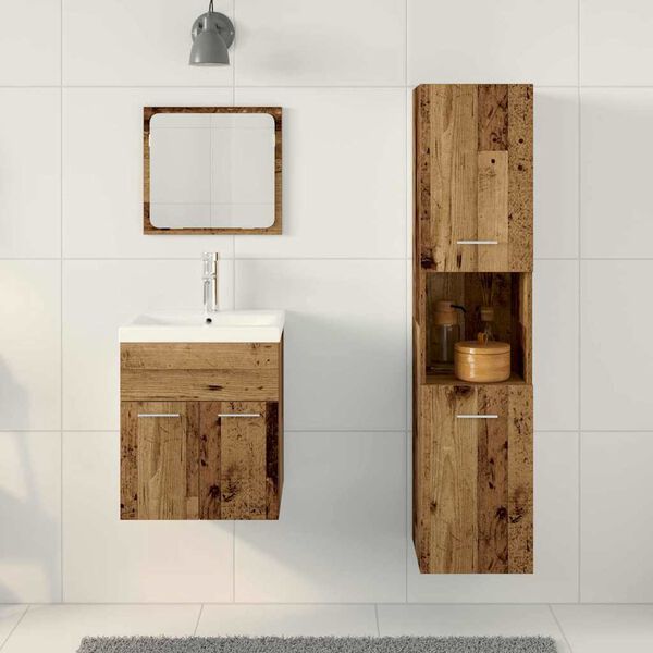 vidaXL Bathroom Furniture Set with Door 3 pcs Old Wood Engineered Wood