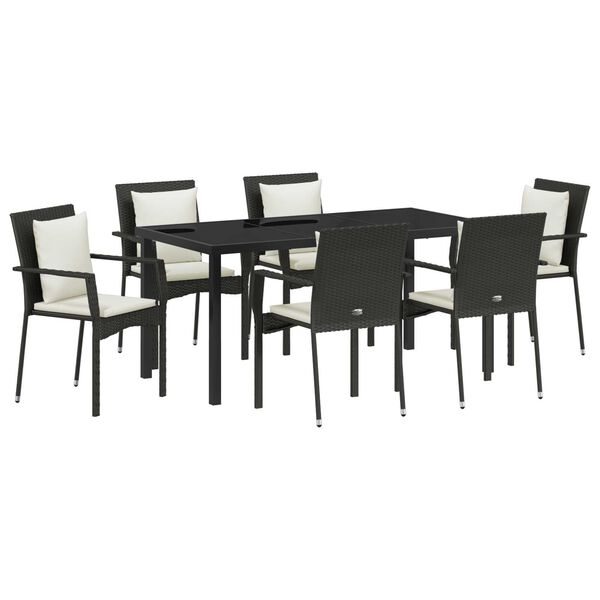 vidaXL Garden Dining Set with Cushion 7 pcs Black Poly Rattan