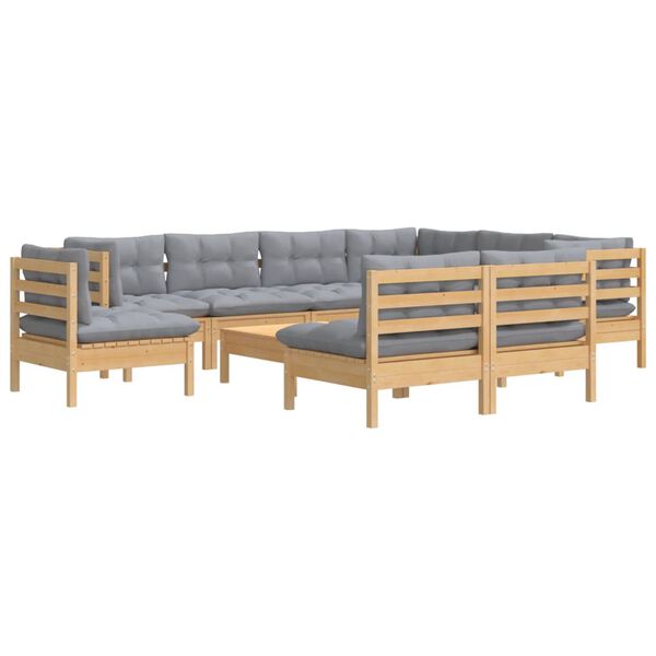 vidaXL Garden Lounge Set Grey Solid pine wood, fabric (100% polyester)