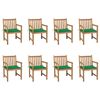 vidaXL Patio Chair Set of 8 Green, Brown Teak wood, Polyester fabric