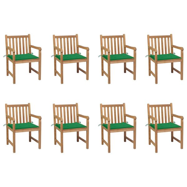 vidaXL Patio Chair Set of 8 Green, Brown Teak wood, Polyester fabric