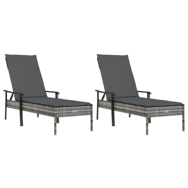 vidaXL Sun Lounger Grey PE rattan, powder-coated steel Extra Long