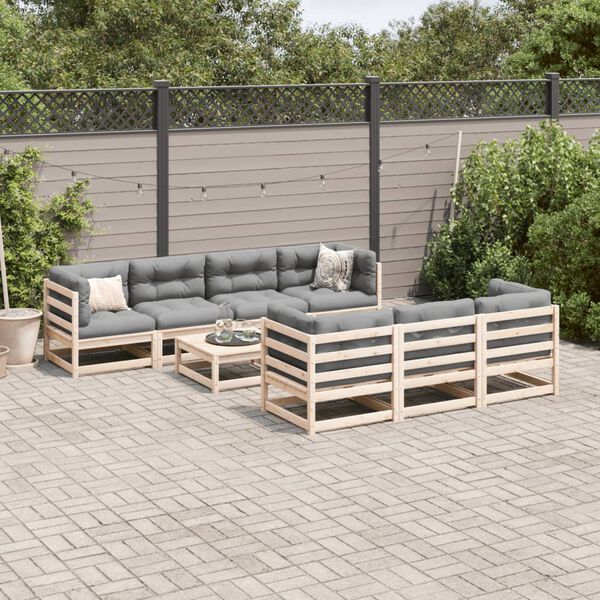 vidaXL Patio Sofa Set Gray Solid pine wood, Oxford fabric Large Modular