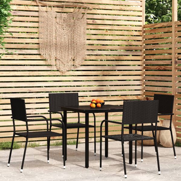 vidaXL Garden Dining Set Black Steel, PE Rattan Standard Stackable