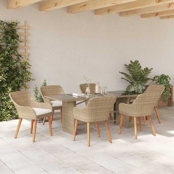 vidaXL Garden Dining Set with Cushion 7 pcs Beige poly rattan