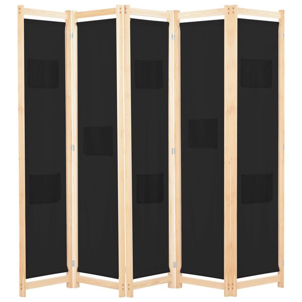 vidaXL 5-Panel Room Divider Black 78.7"x66.9"x1.6" Fabric