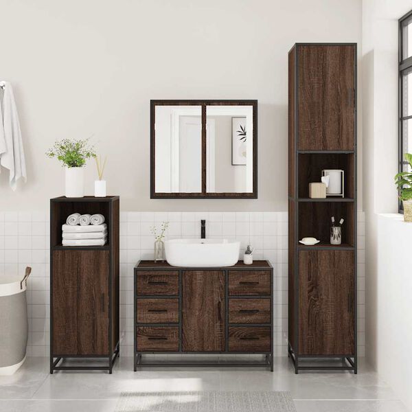 vidaXL Bathroom Furniture Set Brown Oak Engineered Wood, Metal Standard