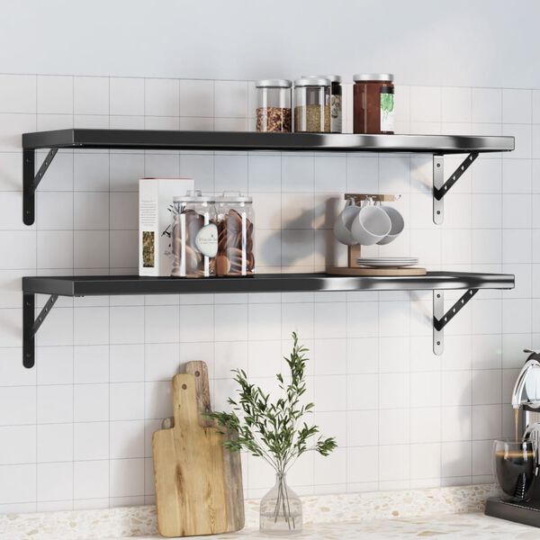 vidaXL Wall Shelf Black Stainless Steel 39.4 in x 11.8 in x 1.2 in