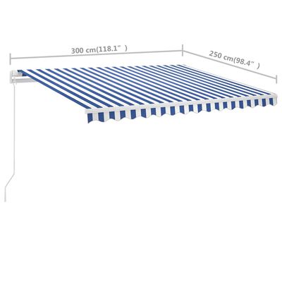 vidaXL Freestanding Manual Retractable Awning 118.1"x98.4" Blue/White