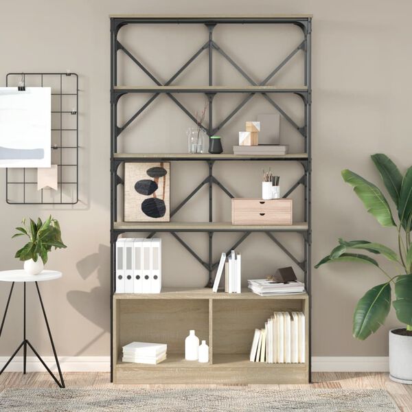 vidaXL Bookcase Sonoma Oak 39.4"x10.2"x70.9" Engineered Wood and Metal