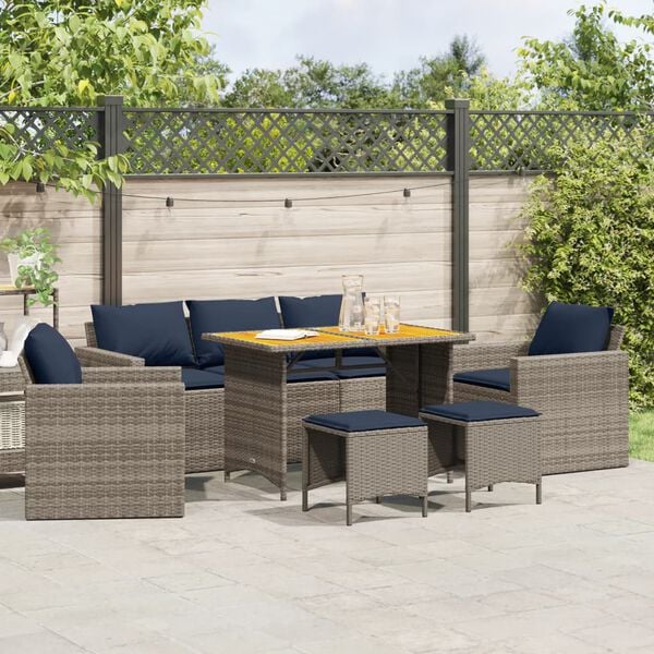 vidaXL Patio Sofa Set Set of 6 Gray PE rattan Medium Removable Covers