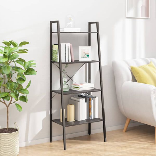 vidaXL Standing Shelf Black Engineered wood, Steel Medium Bookshelf