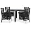 vidaXL Patio Dining Set Set of 4 Black Poly Rattan, Steel, Tempered Glass