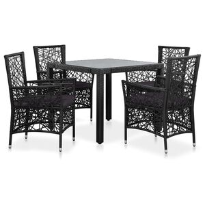 vidaXL Patio Dining Set Set of 4 Black Poly Rattan, Steel, Tempered Glass