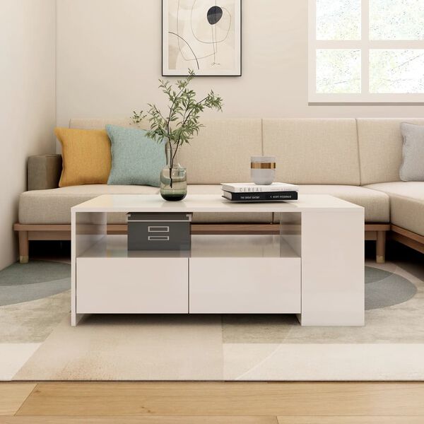 vidaXL Coffee Table High gloss white Engineered wood 40.2 x 21.7 x 16.5 in