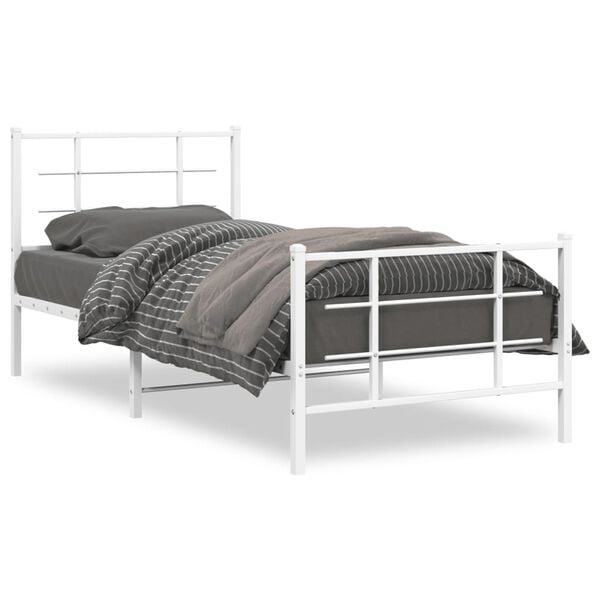 vidaXL Bed Frame White Powder-Coated Steel Twin Metal Bed Frame