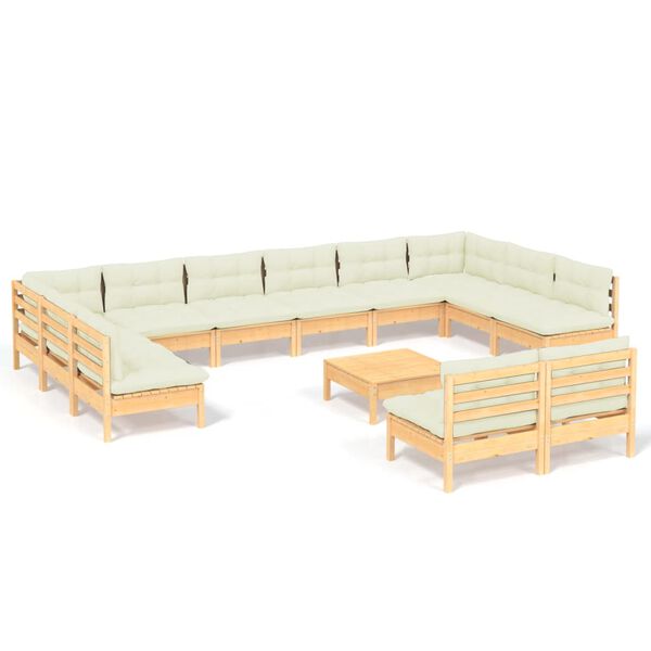 vidaXL Garden Lounge Set Cream Solid pine wood, fabric (100% polyester)