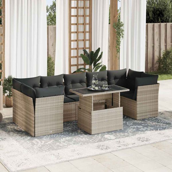 vidaXL Garden Sofa Set Light Grey PE Rattan Large Modular