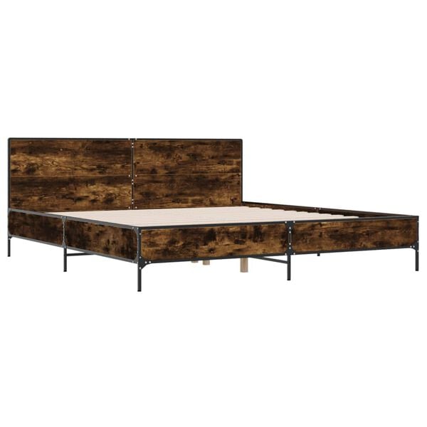 vidaXL Bed Frame Smoked Oak Engineered Wood, Metal Super King Bed Frame