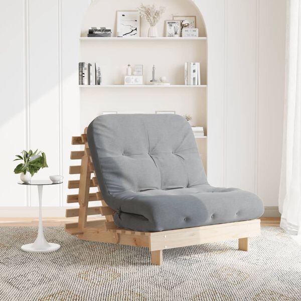 vidaXL Futon Sofa Bed Solid pine wood, Grey mattress