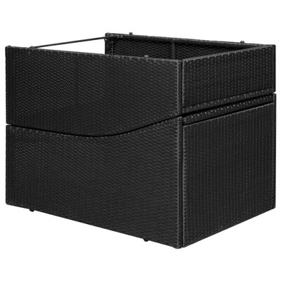 Black wicker modular storage ottoman box with open top.