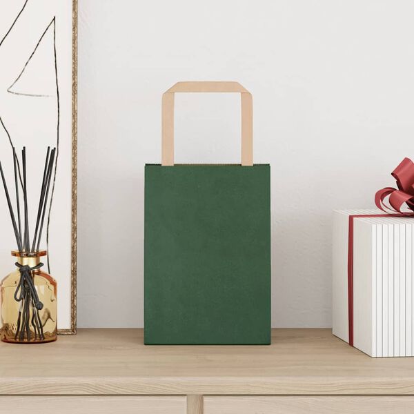 vidaXL Paper Bags 50 pcs with Handles Green 15x8x21 cm
