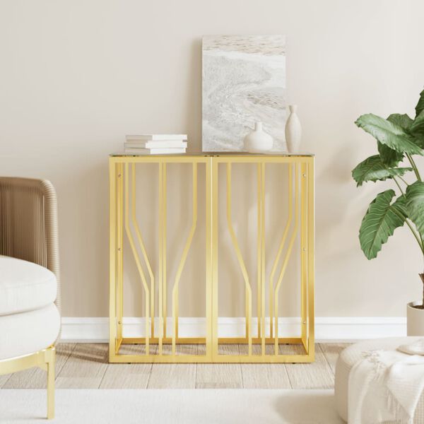 vidaXL Console Table Gold, Marble Finish Stainless Steel, Tempered Glass