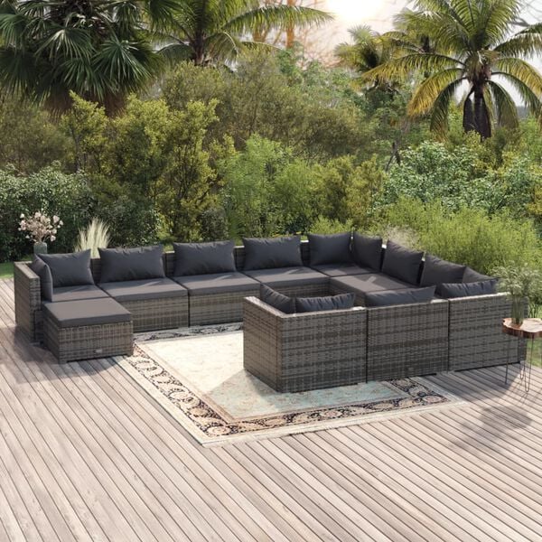 vidaXL Garden Lounge Set Grey PE rattan Large Water-resistant materials