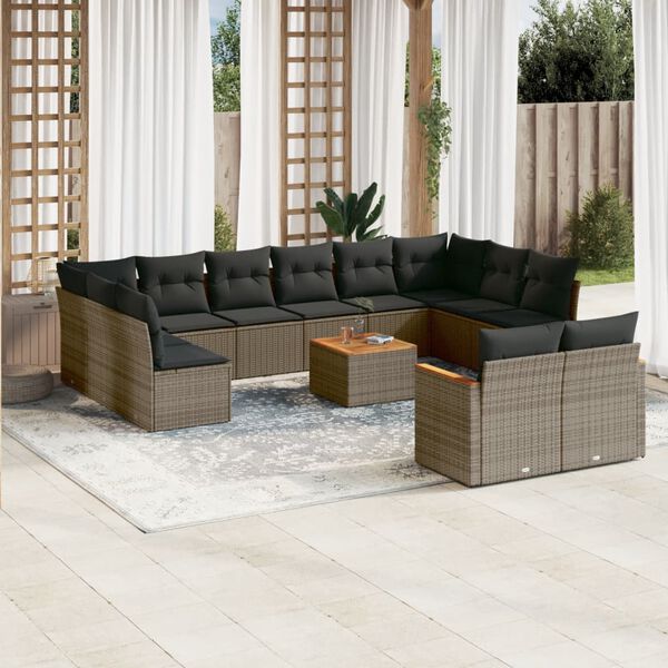 vidaXL Garden Sofa Set Grey PE rattan 13 Piece Set Modular