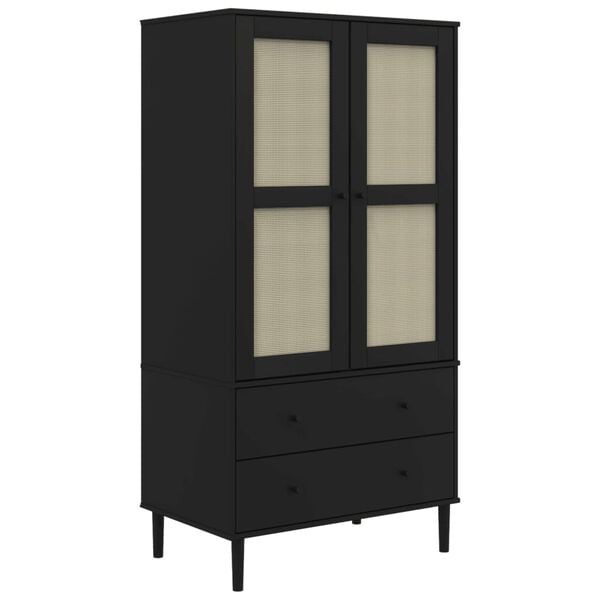 vidaXL Wardrobe Black Solid Pine Wood, Engineered Wood, Poly Rattan