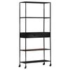vidaXL Book Cabinet Black, Natural Wood Rough Mango Wood, Iron Large
