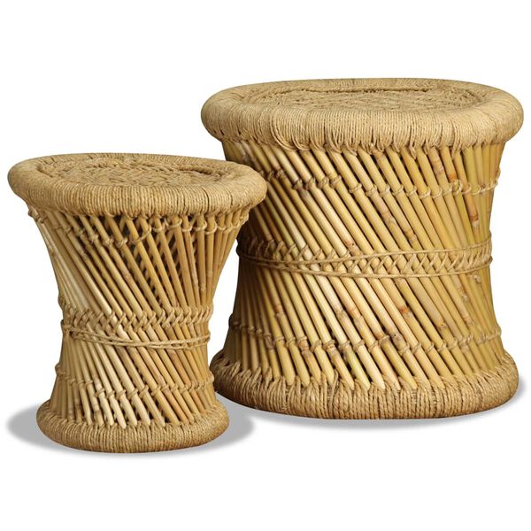 vidaXL Stool Set of 2 Natural bamboo and jute Bamboo and jute Set of 2