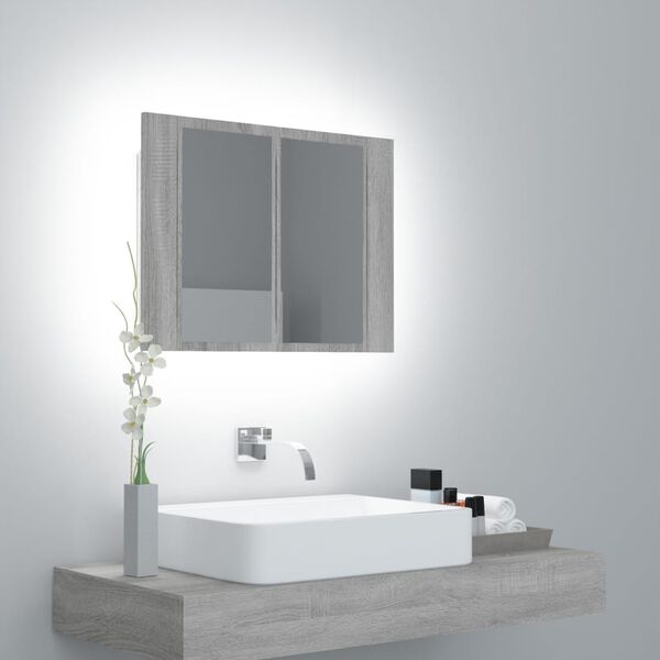 vidaXL LED Mirror Cabinet Gray Sonoma Engineered Wood Small