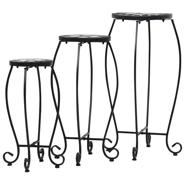 vidaXL Table Set of 3 Black and White Iron and Ceramic Small Durable