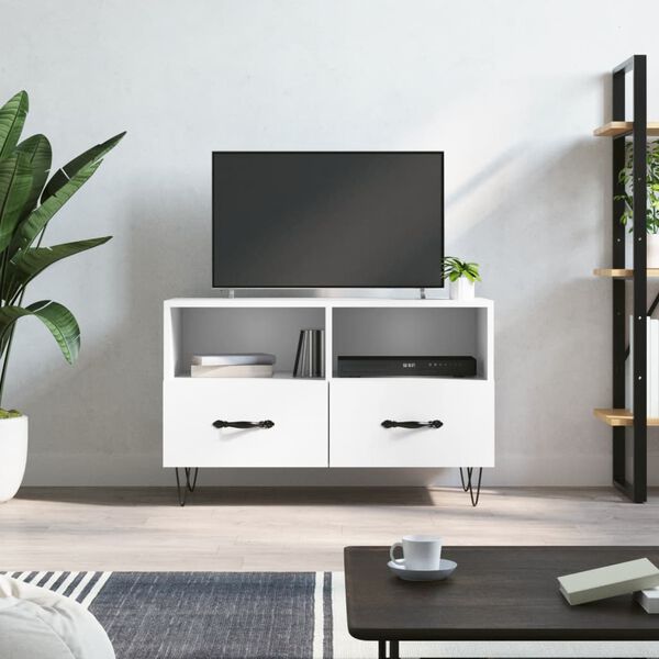 vidaXL TV Cabinet White Engineered Wood and Iron Medium TV Cabinet