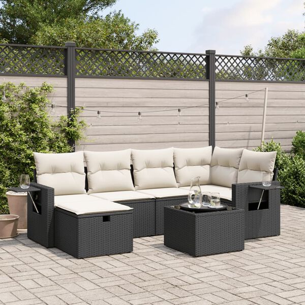 vidaXL Garden Sofa Set Black PE rattan, tempered glass, powder-coated steel